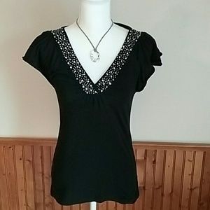 Black beaded neckline Express top size med